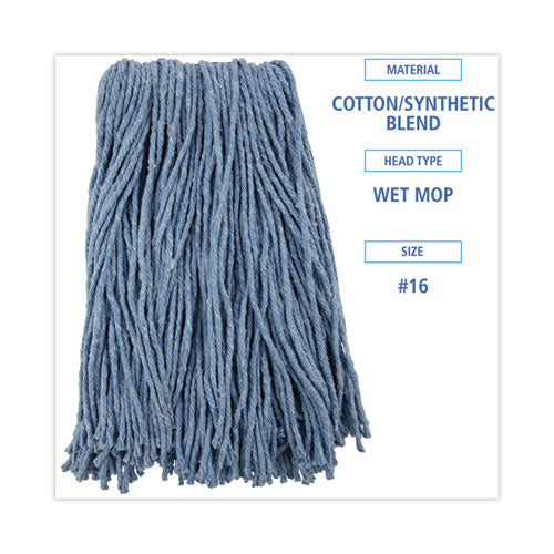 Image of Boardwalk® BWK2016B Mop Head, Standard Head, Cotton/synthetic Fiber, Cut-End, #16., Blue
