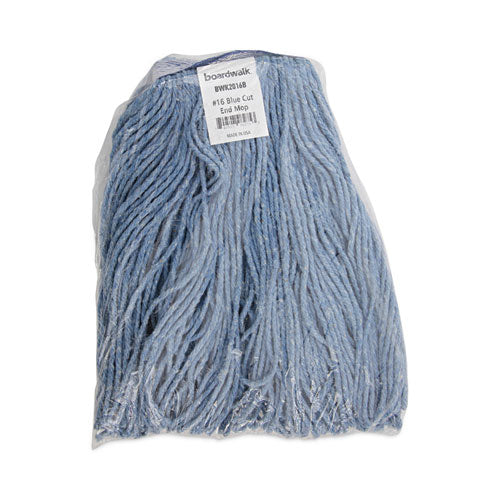 Image of Boardwalk® BWK2016B Mop Head, Standard Head, Cotton/synthetic Fiber, Cut-End, #16., Blue