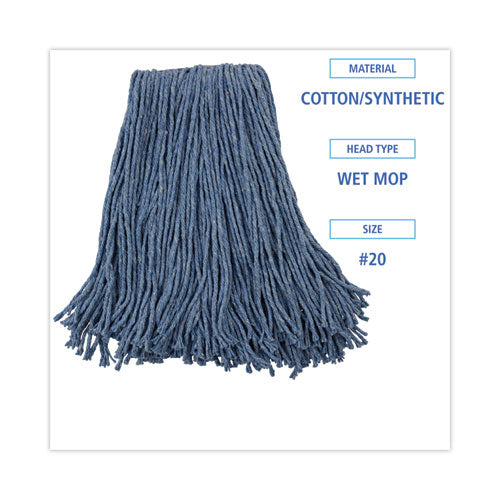 Image of Boardwalk® BWK2020B Mop Head, Standard Head, Cotton/synthetic Fiber, Cut-End, #20, Blue, 12/carton
