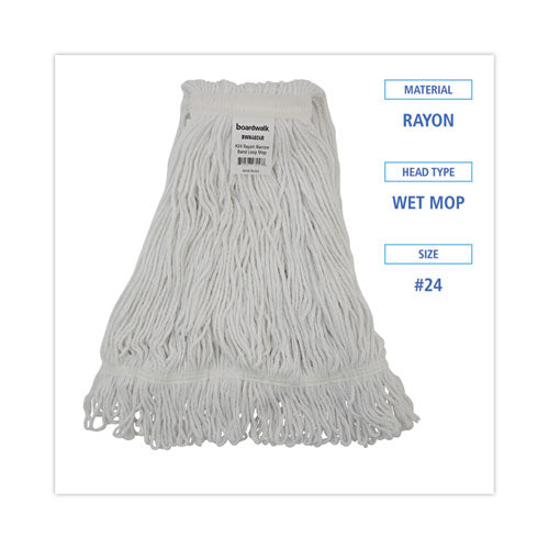 Image of Boardwalk® BWK4024RCT Pro Loop Web/tailband Wet Mop Head, Rayon, #24 Size, White, 12/carton