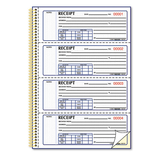 Image of Rediform® 8L810 Gold Standard Money Receipt Book, Two-Part Carbonless, 7 x 2.75, 4 Forms/Sheet, 300 Forms Total