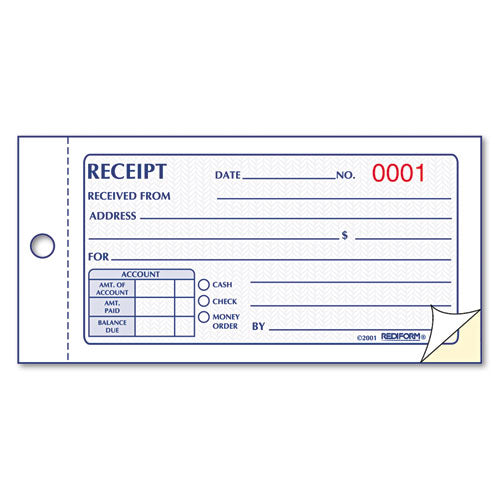 Image of Rediform® 8L820 Small Money Receipt Book, Two-Part Carbonless, 2.75 x 5, 50 Forms Total