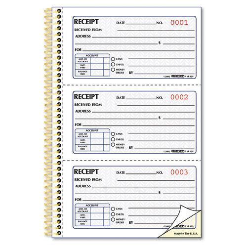 Image of Rediform® 8L829 Gold Standard Money Receipt Book, Two-Part Carbonless, 5 x 2.75, 3 Forms/Sheet, 225 Forms Total