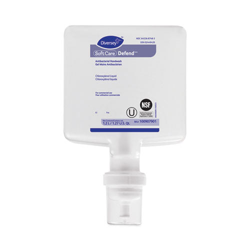 Image of Diversey 100907901 Soft Care Defend Handwash Refill for IntelliCare Dispensers, Fragrance-Free, 1.2 L, 6/Carton