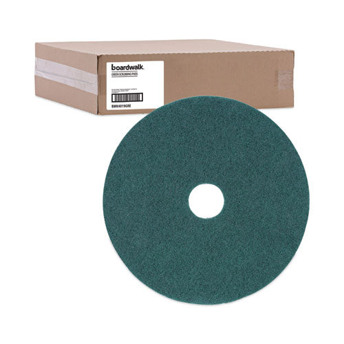 Image of Boardwalk® BWK4019GRE Heavy-Duty Scrubbing Floor Pads, 19" Diameter, Green, 5/carton