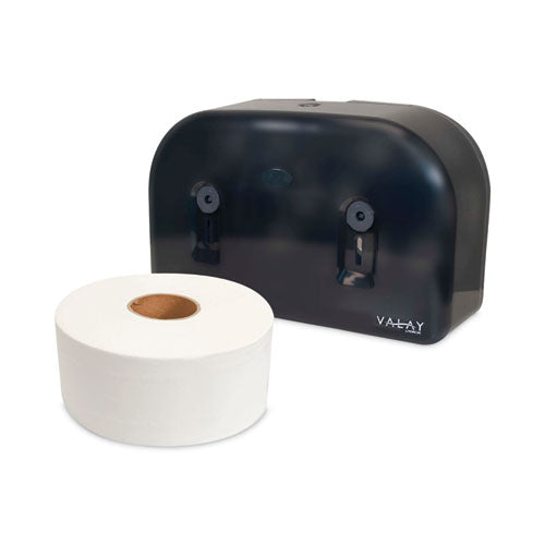 Image of Morcon Tissue VT1003 Valay Plastic Mini Jumbo Bath Tissue Dispenser, Two Rolls, 9.75 x 15.87 x 5.25, Black
