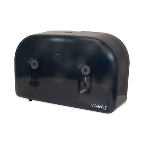 Image of Morcon Tissue VT1003 Valay Plastic Mini Jumbo Bath Tissue Dispenser, Two Rolls, 9.75 x 15.87 x 5.25, Black