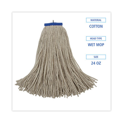 Image of Boardwalk® BWK724CCT Cut-End Lie-Flat Wet Mop Head, Cotton, 24 oz, White, 12/Carton