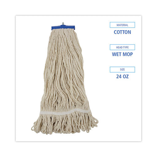 Image of Boardwalk® BWK824C Mop Head, Lie-Flat Head, Cotton Fiber, 24 oz, White, 12/Carton