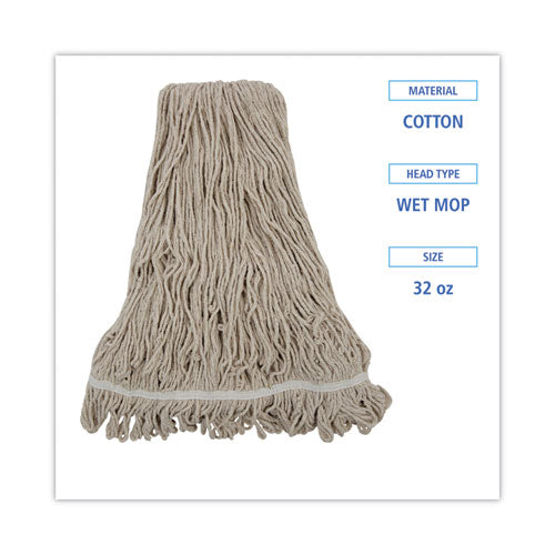 Image of Boardwalk® BWK432C Mop Head, Pro Loop Web/Tailband, Premium Standard Head, Cotton, 32 oz, White