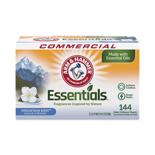 Image of Arm & Hammer 33200-00102 Essentials Dryer Sheets, Mountain Rain Scent, 144 Sheets/Box, 6 Boxes/Carton