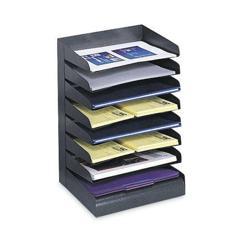 Image of Safco® 3129BL Steel Horizontal-Tray Desktop Sorter, Eight Sections, Letter Size Files, 12" x 9.5" x 17.75", Black