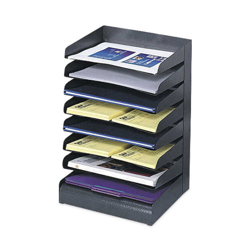 Image of Safco® 3129BL Steel Horizontal-Tray Desktop Sorter, Eight Sections, Letter Size Files, 12" x 9.5" x 17.75", Black