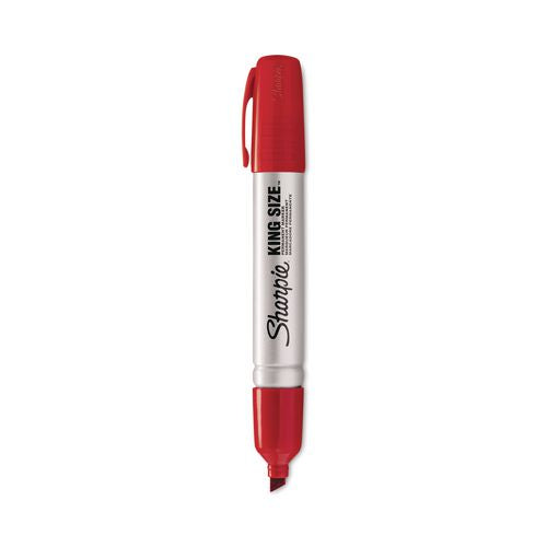 Image of Sharpie® 15002 King Size Permanent Marker, Broad Chisel Tip, Red, Dozen