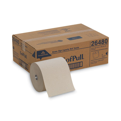 Image of Georgia Pacific® Professional 26480 SofPull Hardwound Roll Paper Towel, Nonperforated, 1-Ply, 7.87" x 1,000 ft, Brown, 6 Rolls/Carton