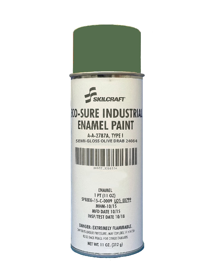 Eco-Sure Industrial Enamel Aerosol Paint, Semi-Gloss Olive Drab 24084