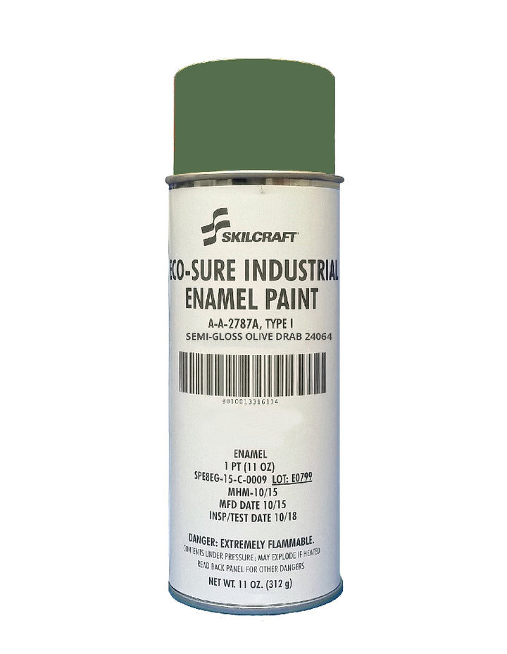 Eco-Sure Industrial Enamel Aerosol Paint, Semi-Gloss Olive Drab 24064