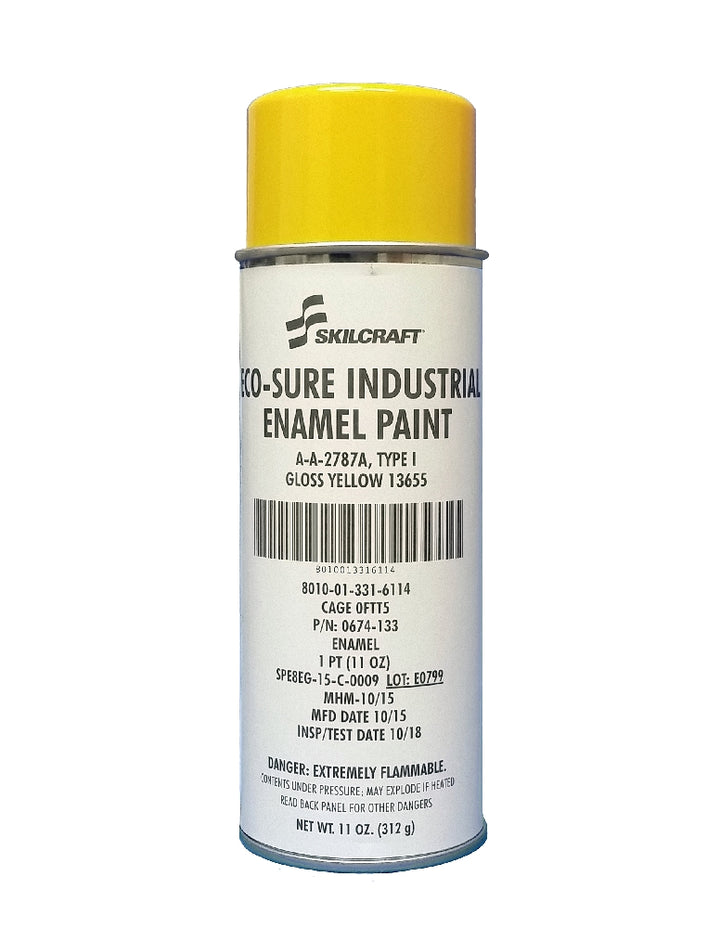 Eco-Sure Industrial Enamel Aerosol Paint, Gloss Yellow 13655