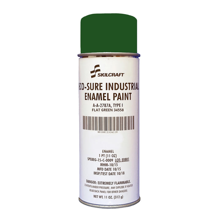Eco-Sure Industrial Enamel Aerosol Paint, Flat Green 34558