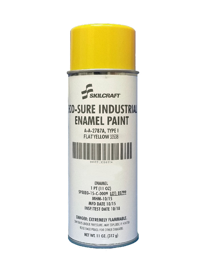 Eco-Sure Industrial Enamel Aerosol Paint, Flat Yellow 33538