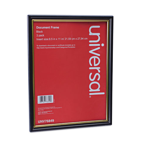 Image of Universal® UNV76849 All Purpose Document Frame, 8.5 X 11 Insert, Black/gold, 3/pack