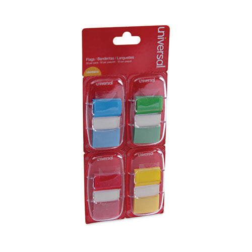 Image of Universal® UNV99012 Deluxe Pop-Up Page Flags, 1 x 1.75, Four Assorted Colors, 50 Flags/Dispenser, 4 Dispensers/Pack