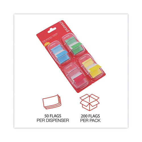 Image of Universal® UNV99012 Deluxe Pop-Up Page Flags, 1 x 1.75, Four Assorted Colors, 50 Flags/Dispenser, 4 Dispensers/Pack