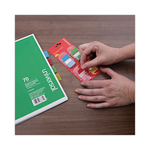 Image of Universal® UNV99012 Deluxe Pop-Up Page Flags, 1 x 1.75, Four Assorted Colors, 50 Flags/Dispenser, 4 Dispensers/Pack