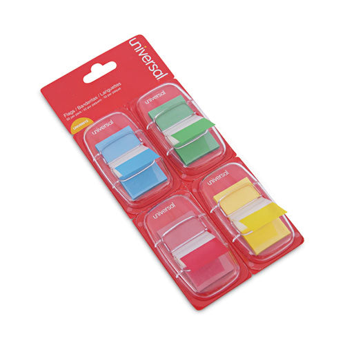Image of Universal® UNV99012 Deluxe Pop-Up Page Flags, 1 x 1.75, Four Assorted Colors, 50 Flags/Dispenser, 4 Dispensers/Pack