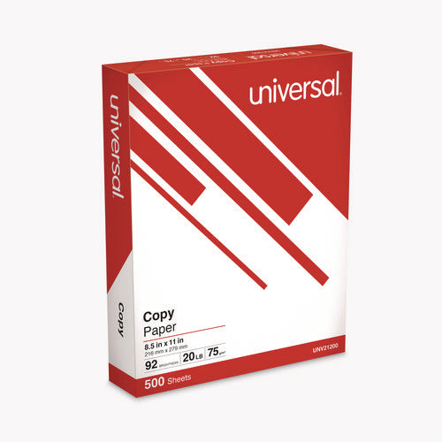 Image of Universal® UNV21200 Copy Paper, 92 Bright, 20 lb Bond Weight, 8.5 x 11, White, 500 Sheets/Ream, 10 Reams/Carton