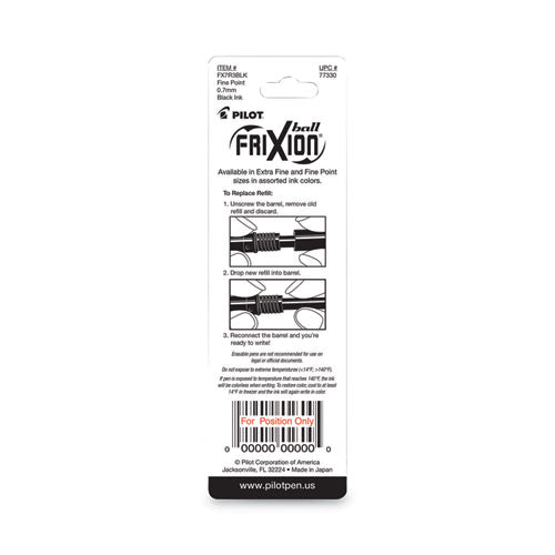 Image of Pilot® 77330 Refill For Pilot Frixion Erasable, Frixion Ball, Frixion Clicker And Frixion Lx Gel Ink Pens, Fine Tip, Black Ink, 3/pack