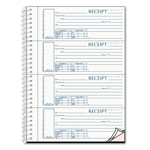 Image of Rediform® S16444WCL Spiralbound Unnumbered Money Receipt Book, Three-Part Carbonless, 7 x 2.75, 4 Forms/Sheet, 120 Forms Total