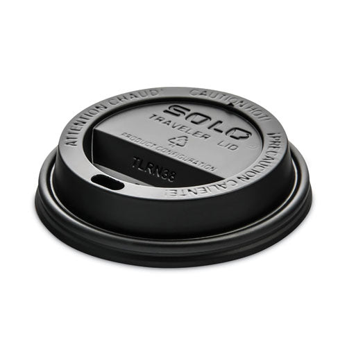 Image of SOLOÂ® Traveler Cappuccino Style Dome Lid, Fits 8 oz Hot Cups, Plastic, Black, 1,000/Carton