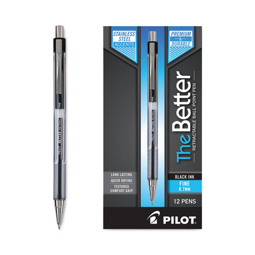 Image of Pilot® 30000 Better Ballpoint Pen, Retractable, Fine 0.7 Mm, Black Ink, Smoke Barrel, Dozen