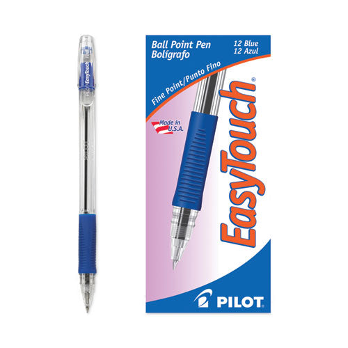 Image of Pilot® 32002 EasyTouch Ballpoint Pen, Stick, Fine 0.7 mm, Blue Ink, Clear/Blue Barrel, Dozen