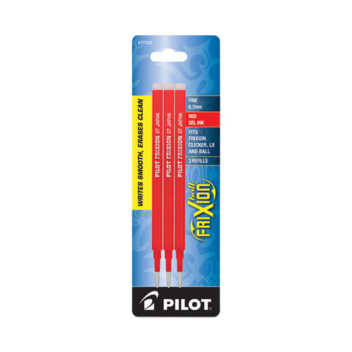 Image of Pilot® 77332 Refill For Pilot Frixion Erasable, Frixion Ball, Frixion Clicker And Frixion Lx Gel Ink Pens, Fine Tip, Red Ink, 3/pack