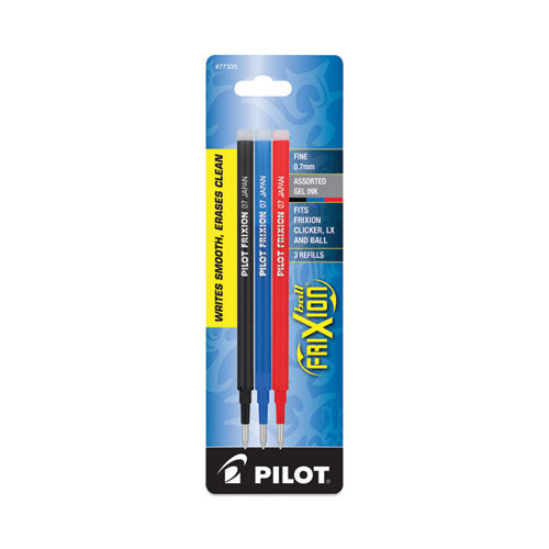 Image of Pilot® 77335 Refill for Pilot FriXion Erasable, FriXion Ball, FriXion Clicker and FriXion LX Gel Ink Pens, Fine-Tip, Assorted Ink, 3/Pack