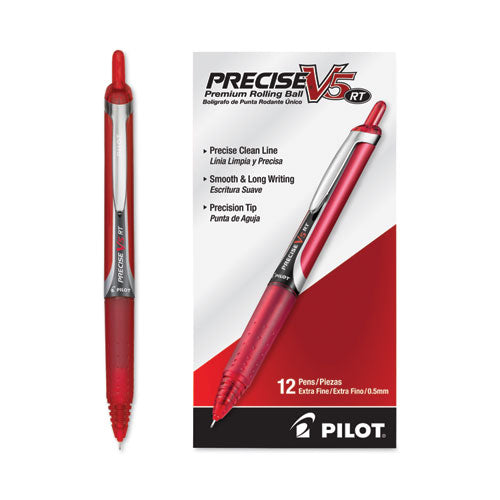 Image of Pilot® 26064 Precise V5RT Rollerball Pen, Retractable, Extra-Fine 0.5 mm, Red Ink, Red Barrel
