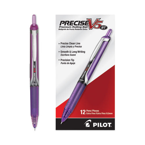 Image of Pilot® 26066 Precise V5RT Rollerball Pen, Retractable, Extra-Fine 0.5 mm, Purple Ink, Purple Barrel