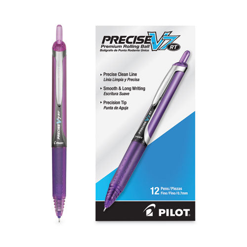 Image of Pilot® 26071 Precise V7RT Rollerball Pen, Retractable, Fine 0.7 mm, Purple Ink, Purple Barrel