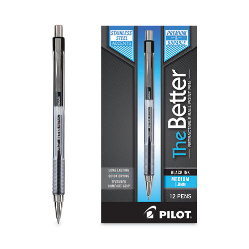 Image of Pilot® 30005 Better Ballpoint Pen, Retractable, Medium 1 Mm, Black Ink, Smoke Barrel, Dozen