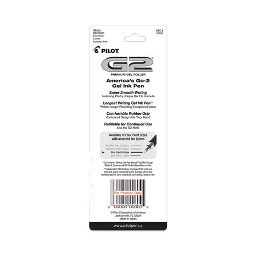 Image of Pilot® 31023 G2 Premium Gel Pen, Retractable, Fine 0.7 mm, Assorted Ink and Barrel Colors, 3/Pack