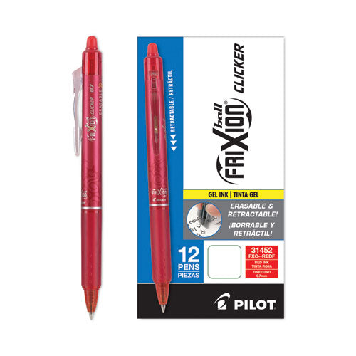 Image of Pilot® 31452 Frixion Clicker Erasable Gel Pen, Retractable, Fine 0.7 Mm, Red Ink, Red Barrel