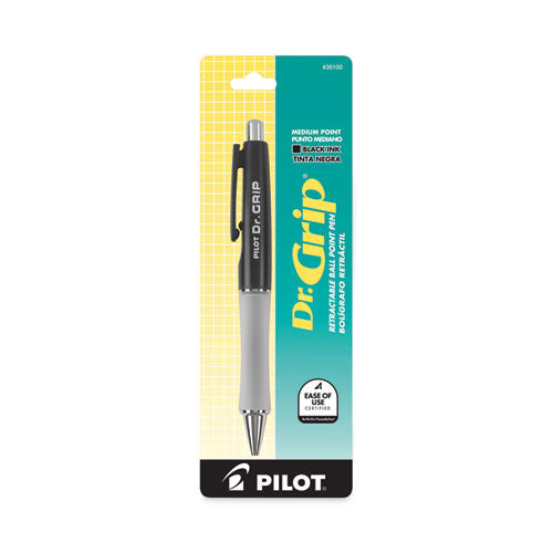 Image of Pilot® 36100 Dr. Grip Ballpoint Pen, Retractable, Medium 1 Mm, Black Ink, Black Barrel
