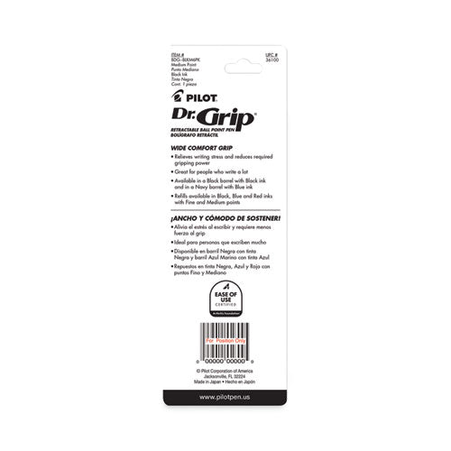 Image of Pilot® 36100 Dr. Grip Ballpoint Pen, Retractable, Medium 1 Mm, Black Ink, Black Barrel
