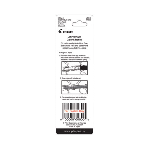 Image of Pilot® 77240 Refill For Pilot B2p, Dr Grip, G2, G6, Mr Metropolitan, Precise Begreen And Q7 Gel Pens, Fine Tip, Black Ink, 2/pack