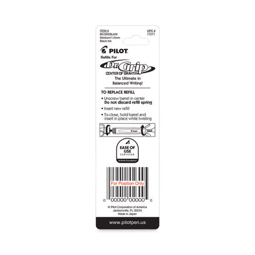 Image of Pilot® 77271 Refill For Pilot Dr. Grip Center Of Gravity Ballpoint Pens, Medium Conical Tip, Black Ink, 2/pack