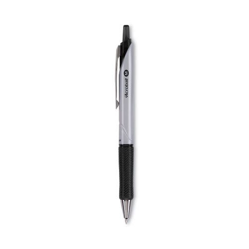 Image of Pilot® 31910 Acroball Pro Advanced Ink Hybrid Gel Pen, Retractable, Medium 1 mm, Black Ink, Silver/Black Barrel, Dozen