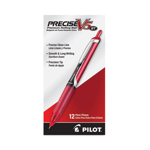 Image of Pilot® 26064 Precise V5RT Rollerball Pen, Retractable, Extra-Fine 0.5 mm, Red Ink, Red Barrel