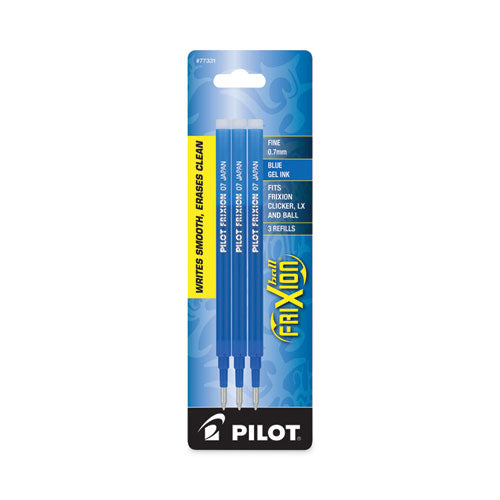 Image of Pilot® 77331 Refill For Pilot Frixion Erasable, Frixion Ball, Frixion Clicker And Frixion Lx Gel Ink Pens, Fine Tip, Blue Ink, 3/pack